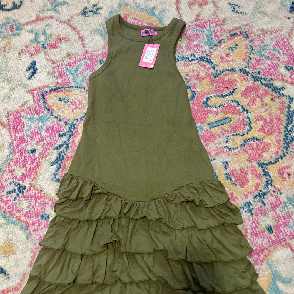 Edikted Margot Ruffle Hem Ribbed Mini Dress